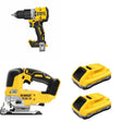 DeWalt DCB2104-2 POWERPACK 4Ah 2-Pack W/ DCD806B Hammer Drill and DCS334B Jig Saw