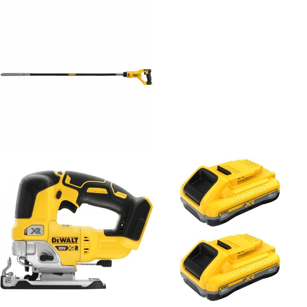 DeWalt DCE531B Concrete Vibrator W/ DCB2104-2 POWERPACK 4Ah 2-Pack and DCS334B Jig Saw