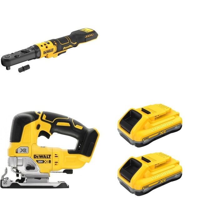 DeWalt DCF510B Sealed Head Ratchet W/ DCB2104-2 POWERPACK 4Ah 2-Pack and DCS334B Jig Saw