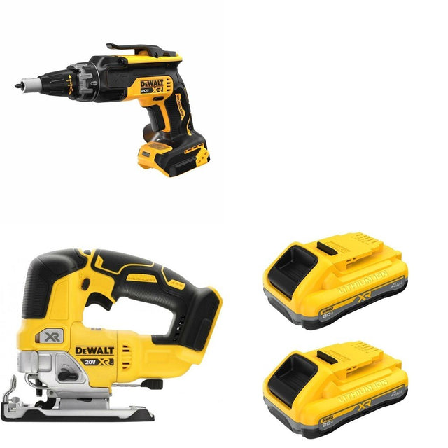 DeWalt DCB2104-2 POWERPACK 4Ah 2-Pack W/ DCF630B Drywall Screwgun and DCS334B Jig Saw