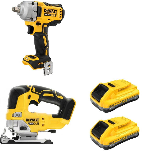 DeWalt DCF891B Mid-Range Impact Wrench W/ DCB2104-2 POWERPACK 4Ah 2-Pack and DCS334B Jig Saw