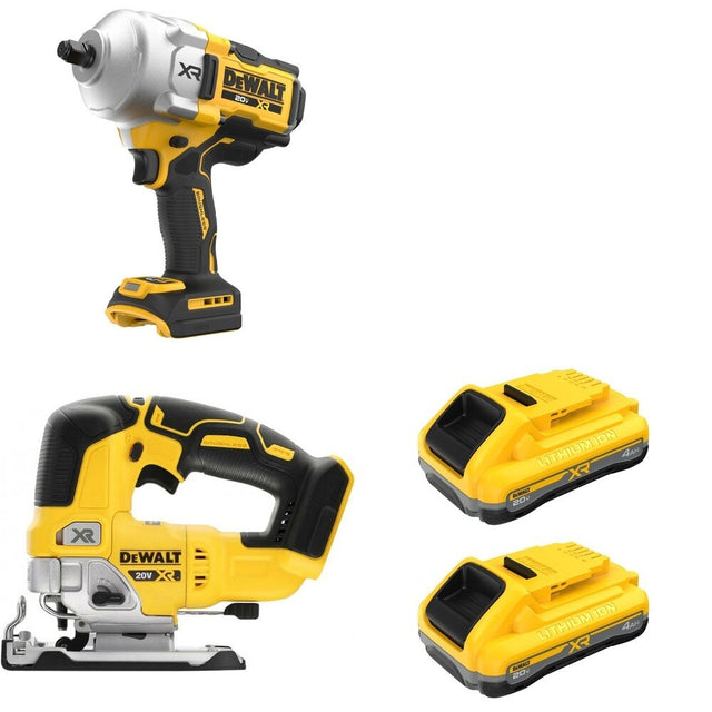 DeWalt DCF961B High Torque Impact Wrench W/ DCB2104-2 POWERPACK 4Ah 2-Pack and DCS334B Jig Saw