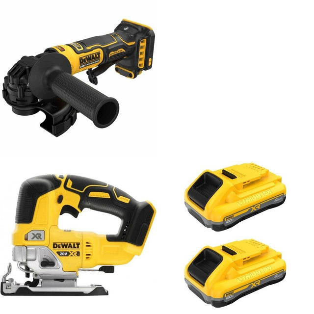 DeWalt DCB2104-2 POWERPACK 4Ah 2-Pack W/ DCG402B ATOMIC Angle Grinder and DCS334B Jig Saw
