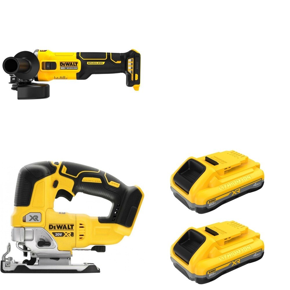 DeWalt DCB2104-2 POWERPACK 4Ah 2-Pack W/ DCS334B Jig Saw and DCG407B Slide-Switch Grinder