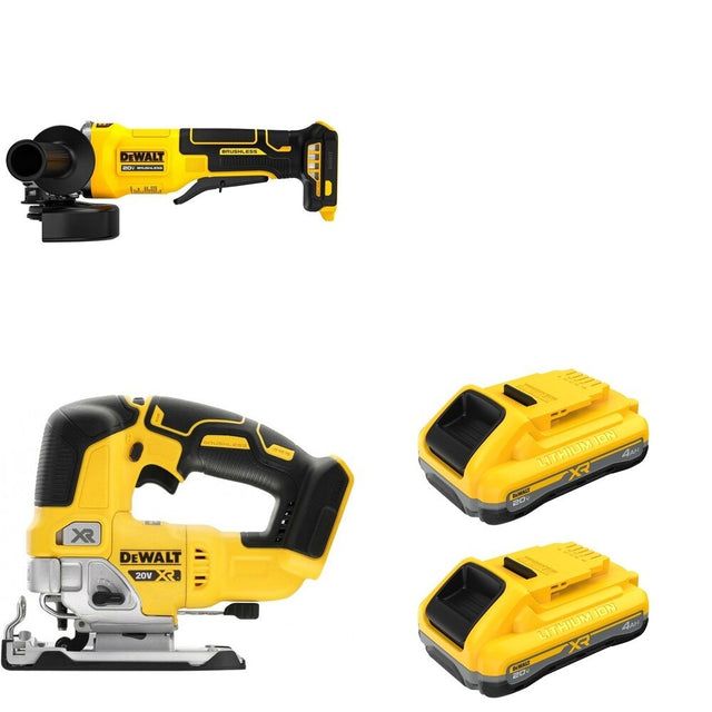 DeWalt DCB2104-2 POWERPACK 4Ah 2-Pack W/ DCS334B Jig Saw and DCG408B Paddle-Switch Grinder