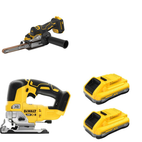DeWalt DCB2104-2 POWERPACK 4Ah 2-Pack W/ DCM200B Bandfile Sander and DCS334B Jig Saw