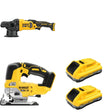 DeWalt DCM848B Random Orbit Polisher W/ DCB2104-2 POWERPACK 4Ah 2-Pack and DCS334B Jig Saw
