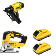 DeWalt DCN930B 30-Degree Framing Nailer W/ DCB2104-2 POWERPACK 4Ah 2-Pack and DCS334B Jig Saw