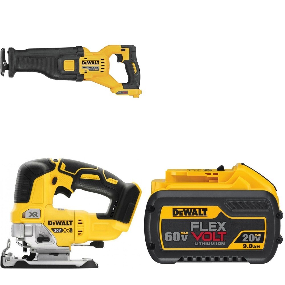 DeWalt DCS389B 60V MAX Reciprocating Saw W/ DCB609 FLEXVOLT 9.0Ah Battery and DCS334B Jig Saw