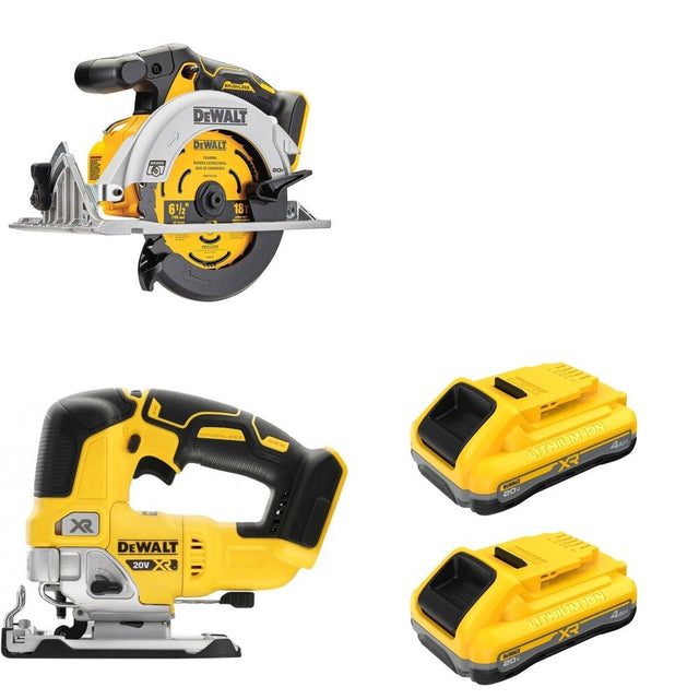 DeWalt DCB2104-2 POWERPACK 4Ah 2-Pack W/ DCS334B Jig Saw and DCS565B 6-1/2 in. Circular Saw