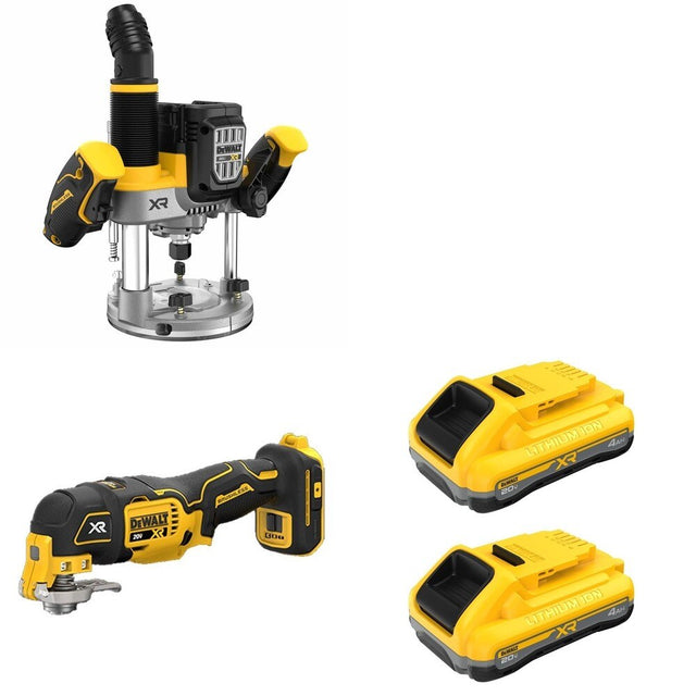 DeWalt DCW620B 20V MAX XR 2-1/4 HP Plunge Router W/ DCB2104-2 POWERPACK 4Ah 2-Pack and DCS356B