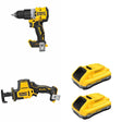 DeWalt DCB2104-2 POWERPACK 4Ah 2-Pack W/ DCD806B Hammer Drill and DCS369B One-Handed Recip Saw