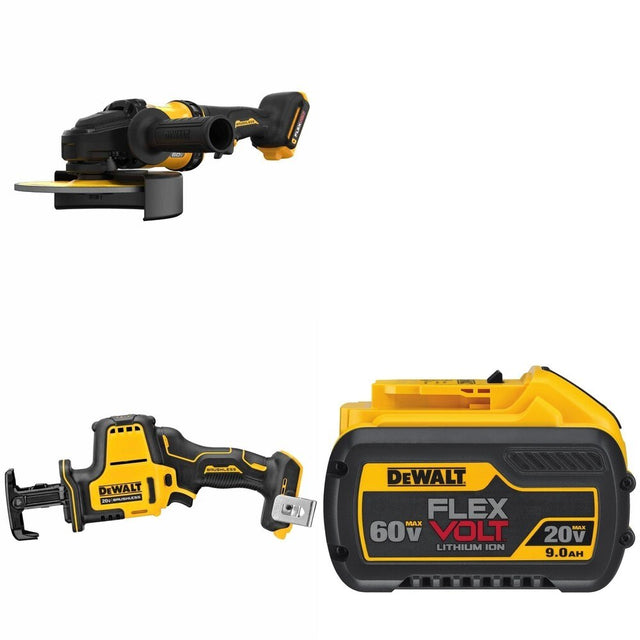 DeWalt DCG440B 60V MAX 7 in. Grinder W/ DCB609 9.0Ah Battery and DCS369B One-Handed Recip Saw