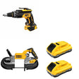 DeWalt DCS374B Deep Cut Band Saw W/ DCB2104-2 POWERPACK 4Ah 2-Pack and DCF630B Drywall Screwgun
