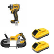 DeWalt DCS374B Deep Cut Band Saw W/ DCB2104-2 POWERPACK 4Ah 2-Pack and DCF860B Impact Driver