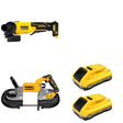 DeWalt DCS374B 20V MAX Deep Cut Band Saw W/ DCB2104-2 and DCG408B Paddle-Switch Grinder