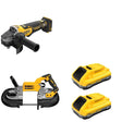 DeWalt DCS374B Deep Cut Band Saw W/ DCG410B Angle Grinder and DCB2104-2 POWERPACK 4Ah 2-Pack