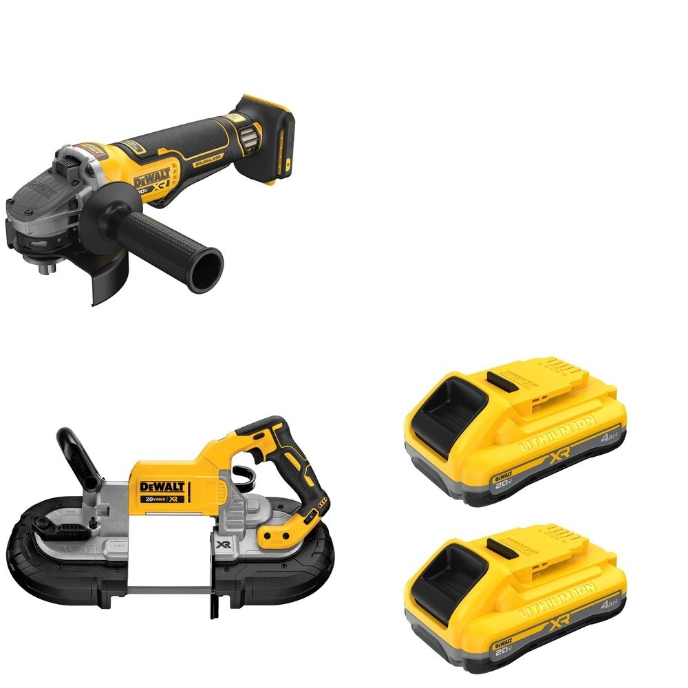DeWalt DCS374B Deep Cut Band Saw W/ DCG410B Angle Grinder and DCB2104-2 POWERPACK 4Ah 2-Pack