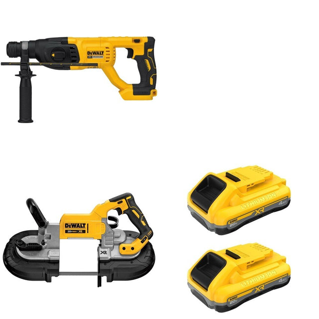 DeWalt DCS374B 20V MAX Deep Cut Band Saw W/ DCB2104-2 and DCH133B D-Handle Rotary Hammer