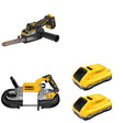 DeWalt DCS374B Deep Cut Band Saw W/ DCB2104-2 POWERPACK 4Ah 2-Pack and DCM200B Bandfile Sander