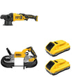 DeWalt DCS374B 20V MAX Deep Cut Band Saw W/ DCM848B Random Orbit Polisher and DCB2104-2