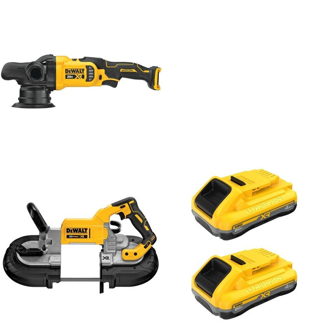 DeWalt DCS374B 20V MAX Deep Cut Band Saw W/ DCM848B Random Orbit Polisher and DCB2104-2
