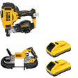DeWalt DCN45RNB Roofing Nailer W/ DCS374B Deep Cut Band Saw and DCB2104-2 POWERPACK 4Ah 2-Pack