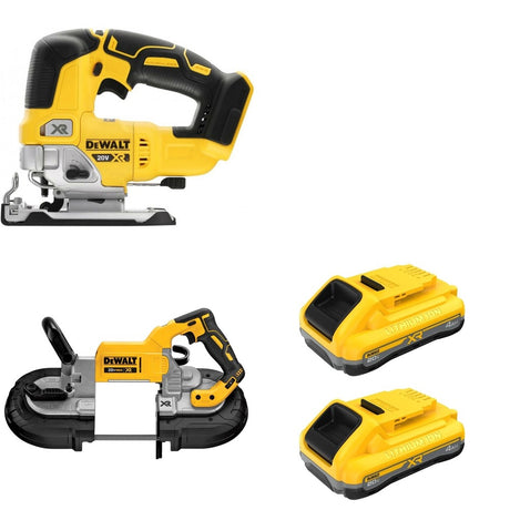 DeWalt DCS374B 20V MAX Deep Cut Band Saw W/ DCB2104-2 POWERPACK 4Ah 2-Pack and DCS334B Jig Saw