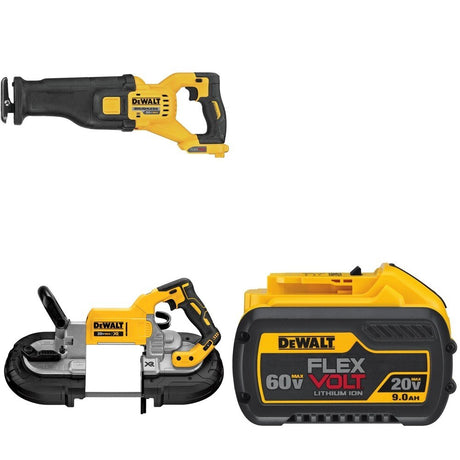 DeWalt DCS389B 60V MAX Reciprocating Saw W/ DCS374B Deep Cut Band Saw and DCB609 9.0Ah Battery