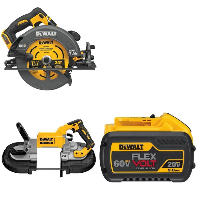 DeWalt DCS578B 7-1/4 in. Circular Saw W/ DCS374B Deep Cut Band Saw and DCB609 9.0Ah Battery