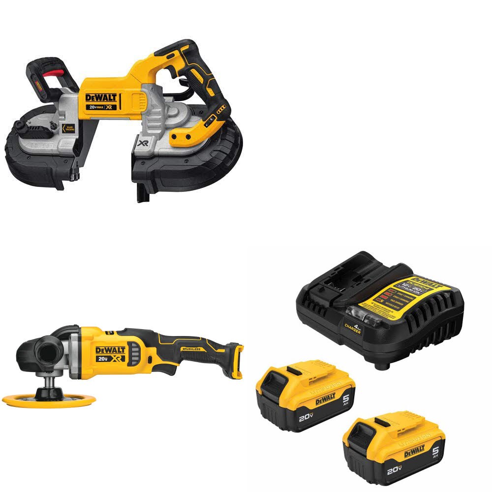 DeWalt DCS376B Bandsaw Kit W/ DCM849B Rotary Polisher and FREE DCB205-2C Battery Kit