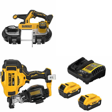 DeWalt DCS378B 20V MAX Bandsaw Kit W/ DCN45RNB Roofing Nailer and FREE DCB205-2C Battery Kit
