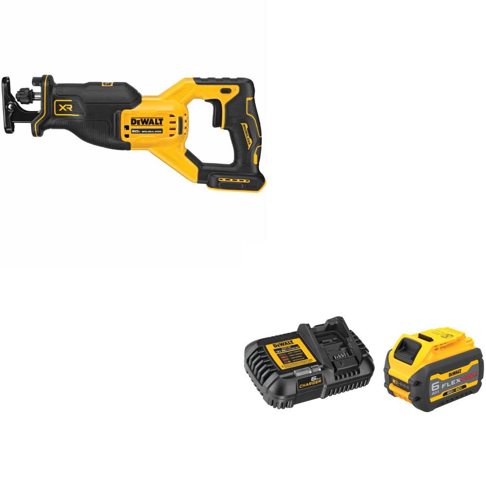 DeWalt DCS382B 20V MAX RECIP SAW W/ DCB606C FLEXVOLT 20V/60V MAX Starter Kit
