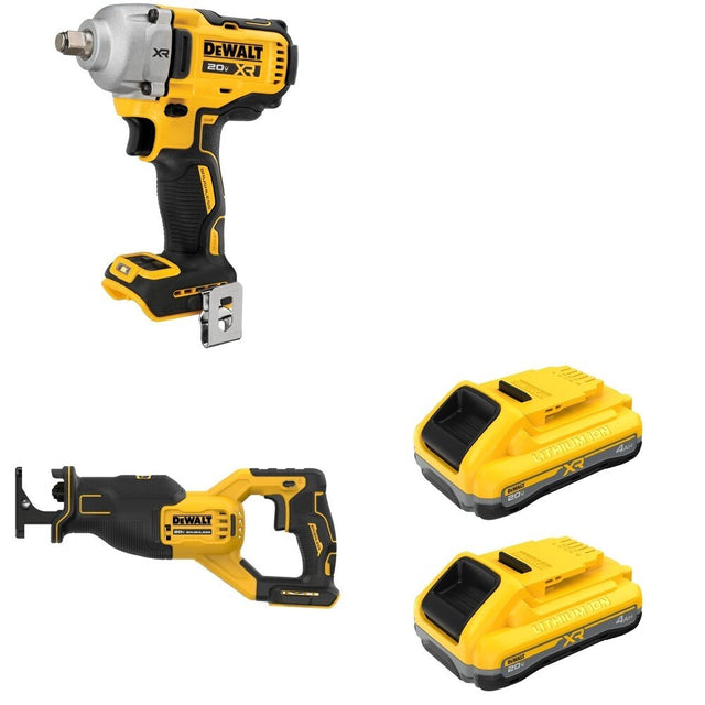 DeWalt DCF891B Mid-Range Impact Wrench W/ DCB2104-2 POWERPACK 4Ah 2-Pack and DCS382B
