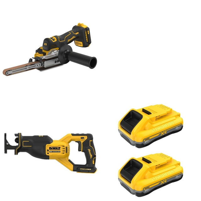 DeWalt DCB2104-2 POWERPACK 4Ah 2-Pack W/ DCM200B Bandfile Sander and DCS382B Reciprocating Saw