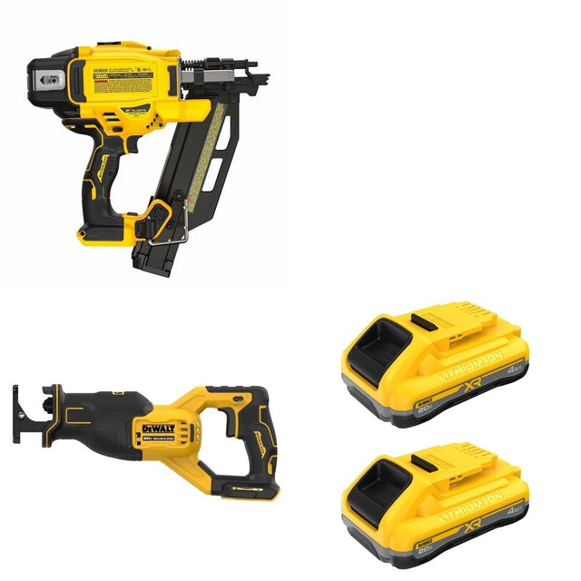 DeWalt DCN920B 20V MAX XR 21-Degree Framing Nailer W/ DCB2104-2 and DCS382B Reciprocating Saw