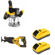 DeWalt DCW620B Plunge Router W/ DCB2104-2 POWERPACK 4Ah 2-Pack and DCS382B Reciprocating Saw