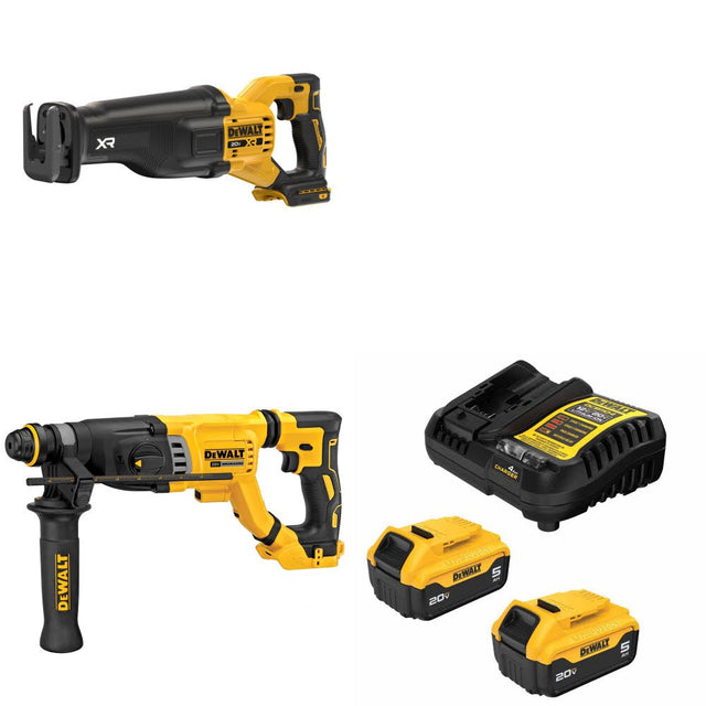 DeWalt DCS384B 20V Max Reciprocating Saw Kit W/ DCH263B Rotary Hammer and FREE DCB205-2C Battery Kit
