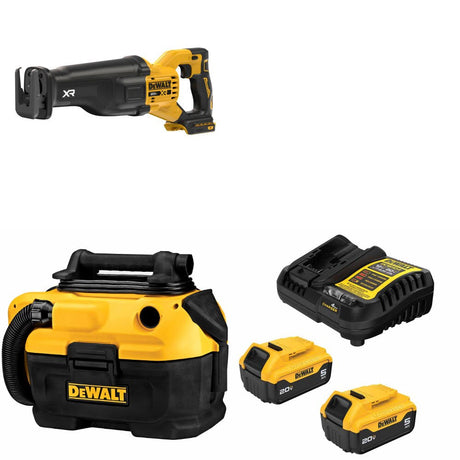 DeWalt DCS384B 20V Max Reciprocating Saw Kit W/ DCV581H Wet-Dry Vacuum and FREE DCB205-2C Battery Kit