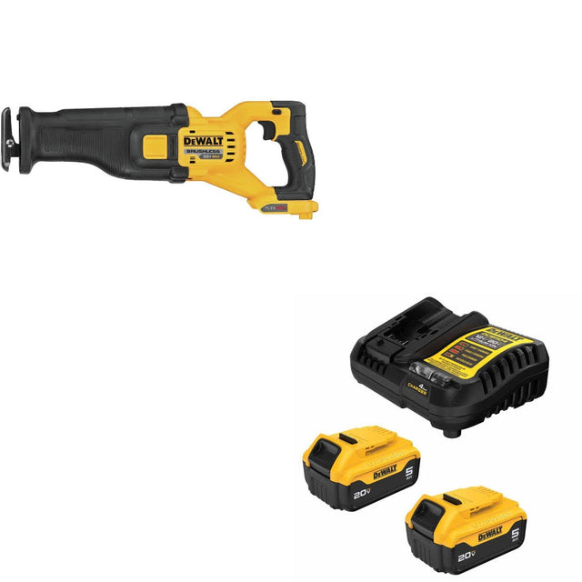 DeWalt DCS389B 60V Max Recip Saw, Bare W/ DCB205-2C 20V MAX 5Ah Battery Kit