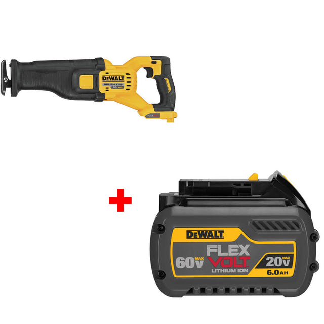 DeWalt DCS389B 60V Max Recip Saw, Bare W/ FREE DCB606 20/60V MAX 6.0Ah Battery