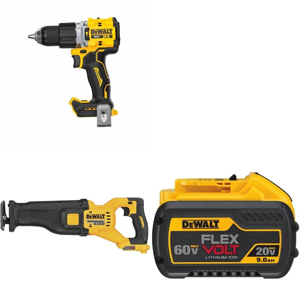 DeWalt DCS389B 60V MAX Reciprocating Saw W/ DCB609 9.0Ah Battery and DCD806B Hammer Drill