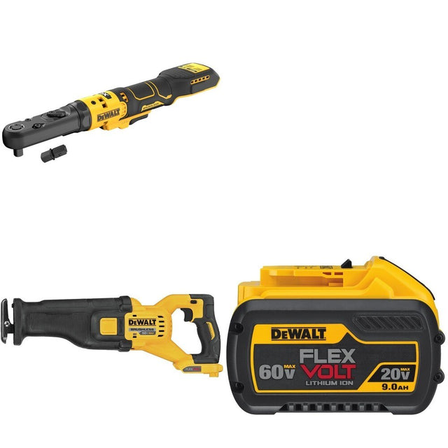 DeWalt DCS389B 60V Recip Saw W/ DCF510B Sealed Head Ratchet and DCB609 FLEXVOLT 9.0Ah Battery