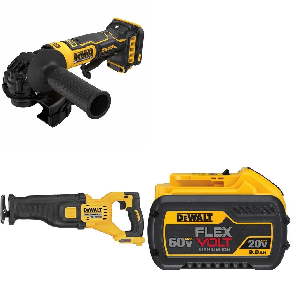 DeWalt DCS389B 60V MAX Reciprocating Saw W/ DCB609 9.0Ah Battery and DCG402B Angle Grinder