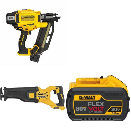 DeWalt DCN920B 21-Degree Framing Nailer W/ DCS389B 60V Recip Saw and DCB609 9.0Ah Battery