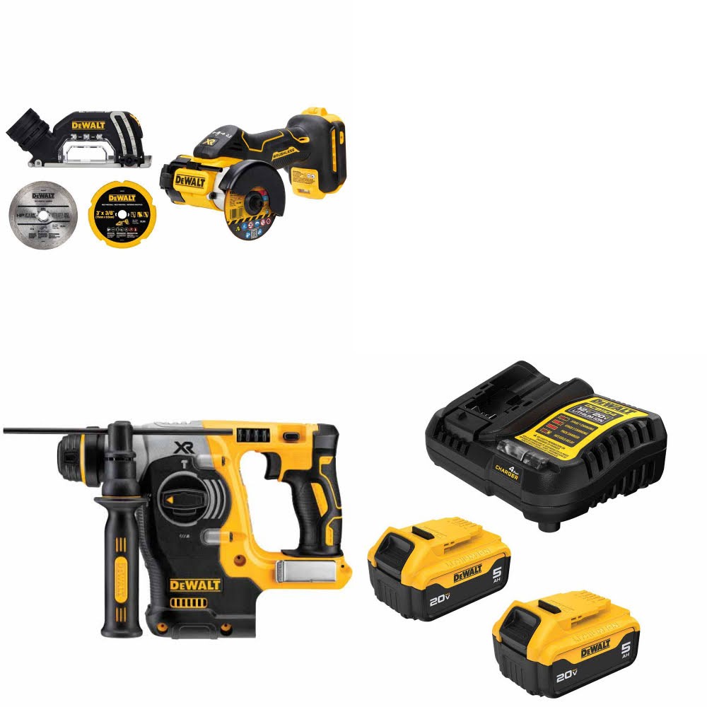 DeWalt DCS438B 20V MAX Cut-Off Tool Kit W/ DCH273B Rotary Hammer and FREE DCB205 Battery Kit