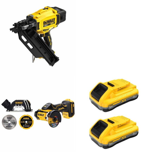 DeWalt DCN930B 20V MAX XR 30-Degree Framing Nailer W/ DCB2104-2 and DCS438B 3 in. Cut-Off Tool