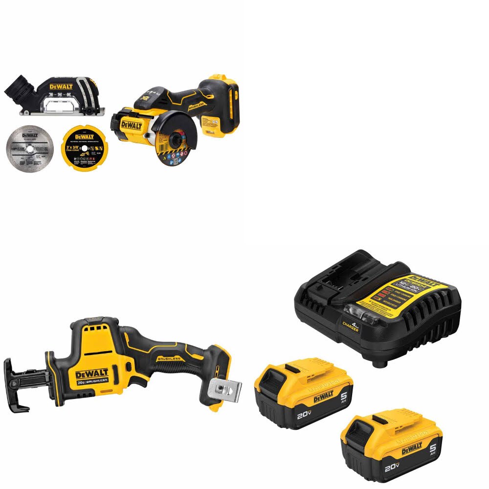 DeWalt DCS438B 20V MAX Cut-Off Tool Kit W/ DCS369B Reciprocating Saw and FREE DCB205 Battery Kit