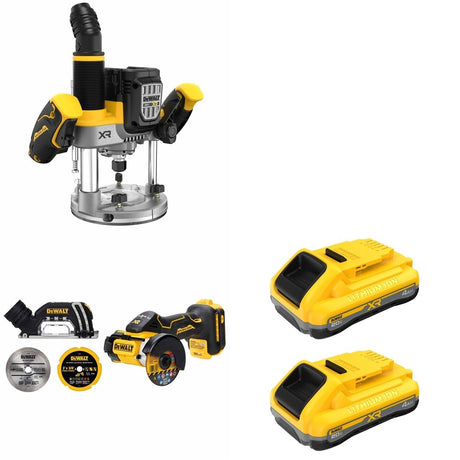 DeWalt DCW620B Plunge Router W/ DCB2104-2 POWERPACK 4Ah 2-Pack and DCS438B 3 in. Cut-Off Tool