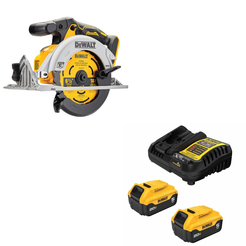 DeWalt DCS565B 20V MAX Circ Saw, 6-1/2" W/ DCB205-2C 20V MAX 5Ah Battery Kit